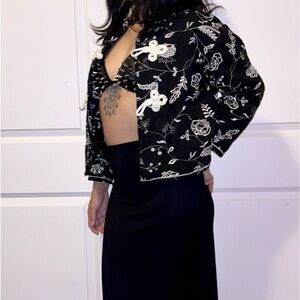 Womens Black And White Asian Pattern Jacket Tradition Style Size Small Vintage